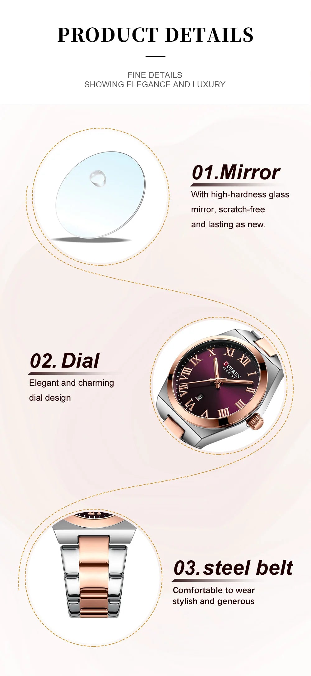CURREN 9095 Luxury Fashion Watch for Women Original Quartz Women's Watches Waterproof Stainless Steel Elegant Ladies Wristwatch