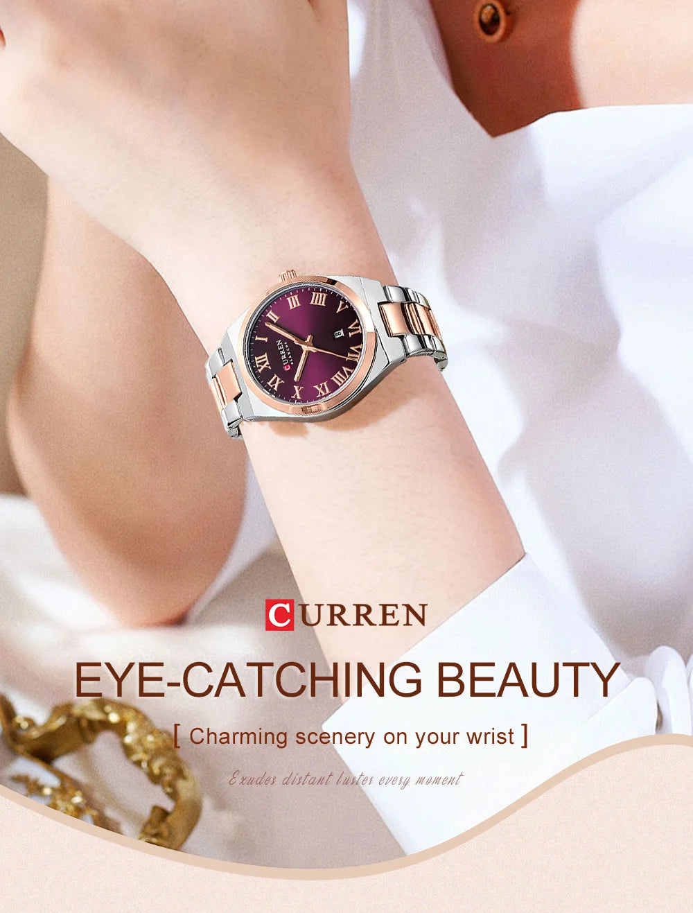 CURREN 9095 Luxury Fashion Watch for Women Original Quartz Women's Watches Waterproof Stainless Steel Elegant Ladies Wristwatch