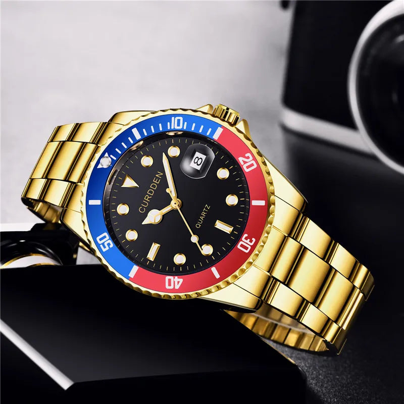 CURDDEN Brand Watches For Men Fashion Stainless Steel Band Golden Hollow Out Fully Automatic Mechanical Watch Relogio Esqueleto