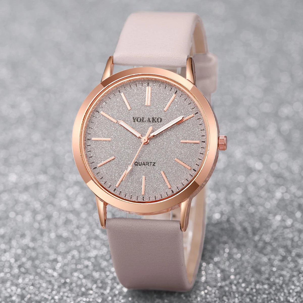 2PCS/Set Women's Watch Shiny Fashion PU Leather Analog Quartz Watches Rose Flower Bracelet