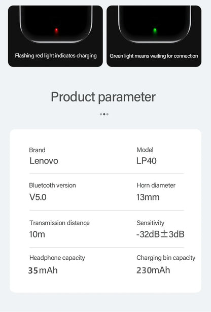 Original Lenovo LP40 wireless headphones TWS Bluetooth Earphones