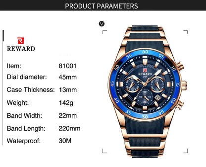REWARD Big Dial Mens Watches Top Luxury Brand