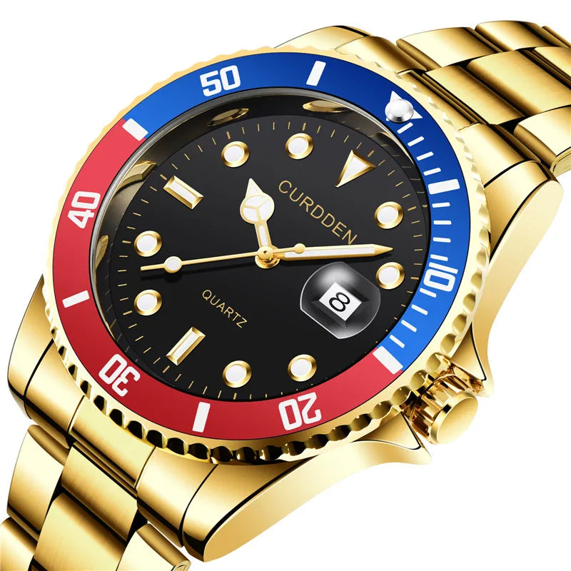 CURDDEN Brand Watches For Men Fashion Stainless Steel Band Golden Hollow Out Fully Automatic Mechanical Watch Relogio Esqueleto