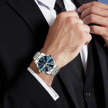 Men Watch Water Diamond Luxury Night Glow Double Calendar Quartz