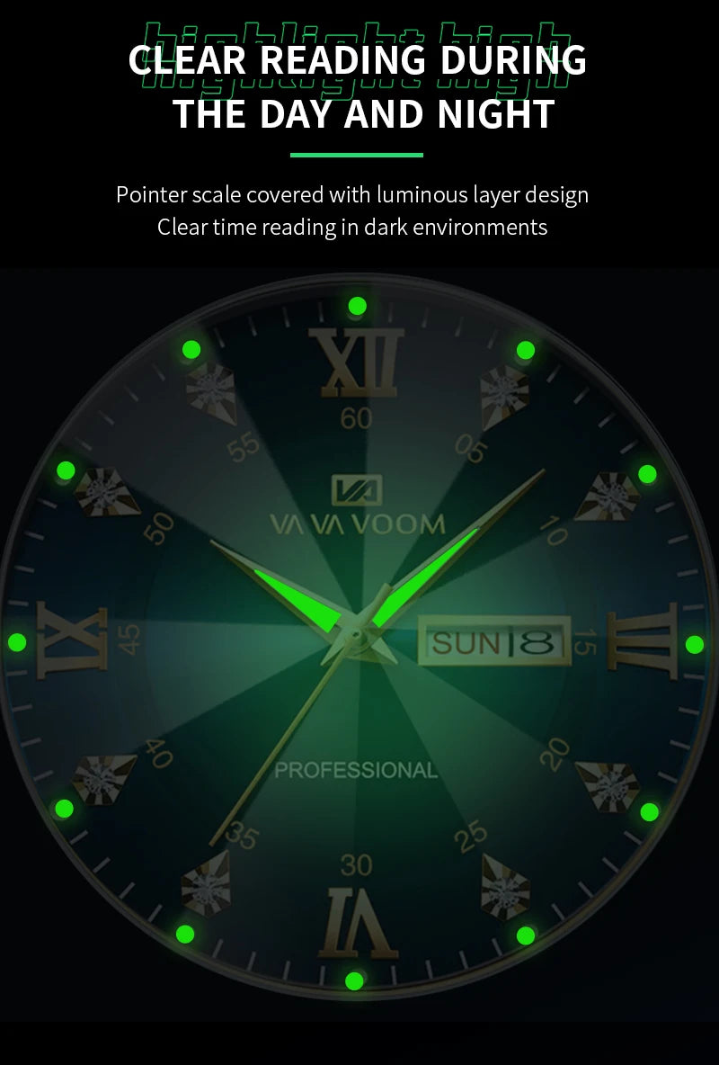 Men Watch Water Diamond Luxury Night Glow Double Calendar Quartz
