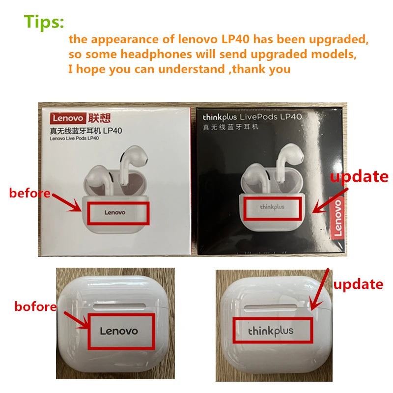 Original Lenovo LP40 wireless headphones TWS Bluetooth Earphones