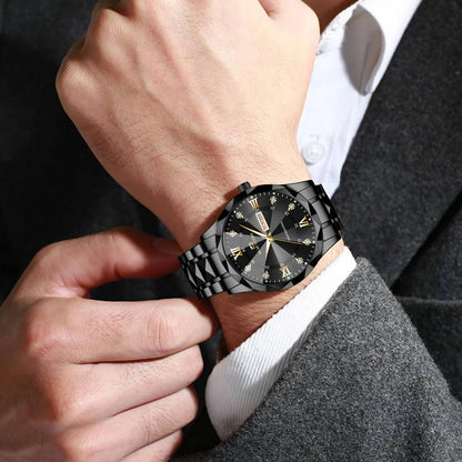 Men Watch Water Diamond Luxury Night Glow Double Calendar Quartz