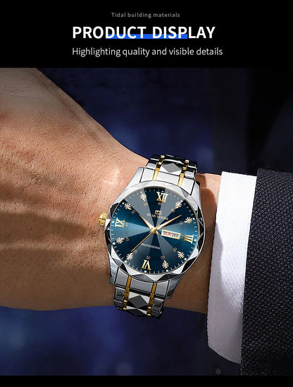 Men Watch Water Diamond Luxury Night Glow Double Calendar Quartz