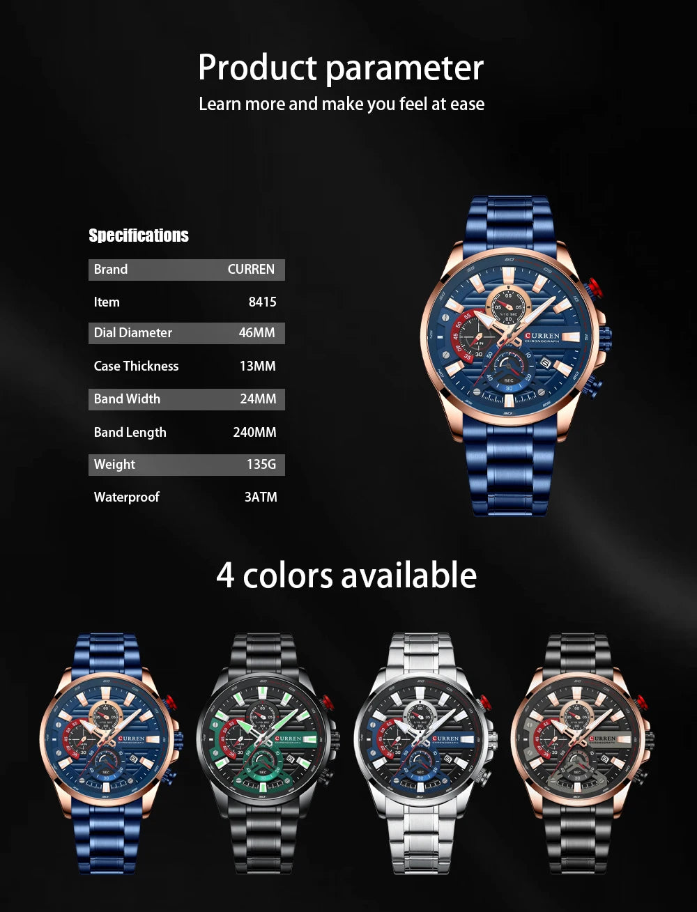 CURREN Sports Casual Quartz Wristwatches